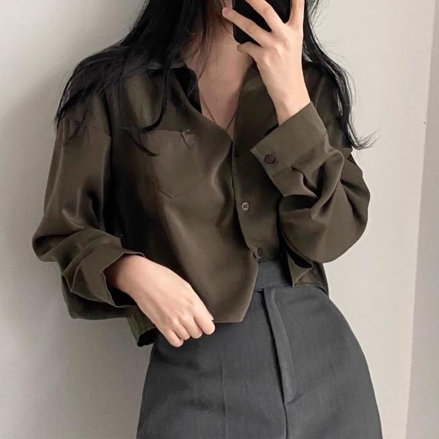 【D.studio】韓版翻領設計感小眾單排扣襯衫(短版上衣女裝衣服薄外套罩衫防曬外套小外套短版外套 J355)