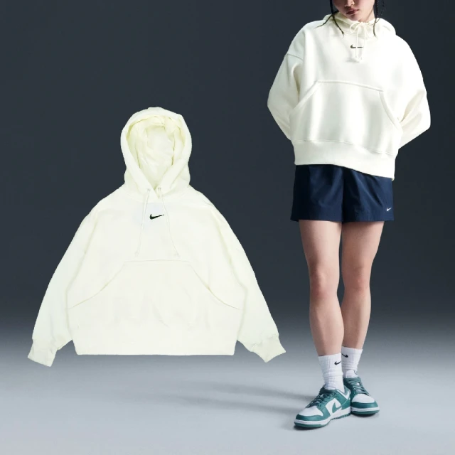 NIKE 耐吉 帽T NSW Phoenix Fleece 女款 米白 內刷毛 寬鬆 連帽上衣(DQ5859-133)