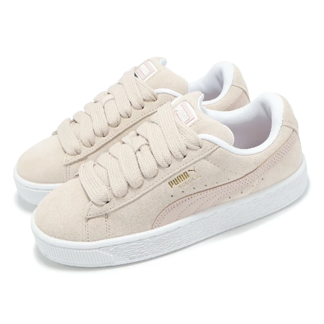 PUMA 休閒鞋 Suede XL 男鞋 女鞋 粉 白 麂皮 燙金 板鞋 麵包鞋 情侶鞋(395205-26)