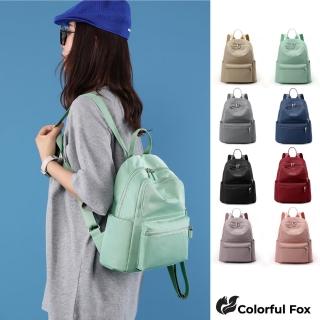 【Colorful Fox】戶外通勤防潑水尼龍後背包 雙肩包(防水包 黑／藍／卡其／粉／紫／果綠／