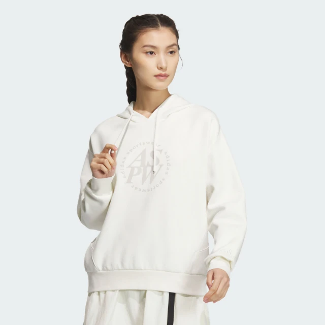 adidas 愛迪達 長袖上衣 女款 帽T 運動 亞規 LOUNGE DK HDY 白 JJ3543