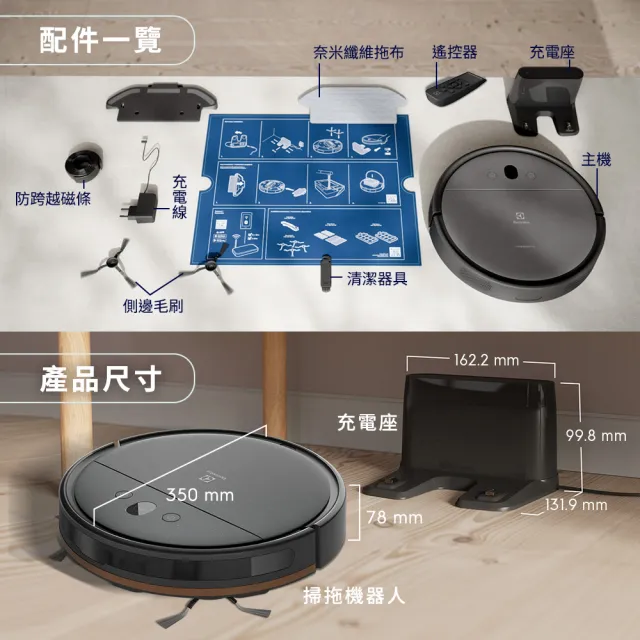 【Electrolux 伊萊克斯】極適家居300 掃拖機器人(EFR31223 晨霧灰)