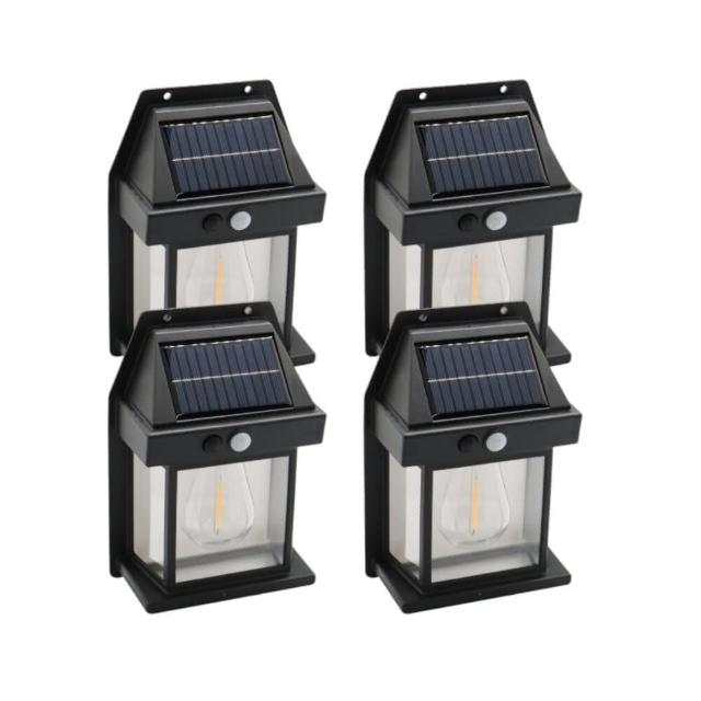 【SoluxGlow】太陽能LED感應鎢絲復古壁燈  四入組(壁燈 太陽能供電 自動感應)