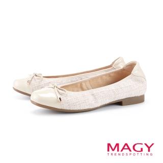 【MAGY】毛呢拼接蝴蝶結平底娃娃鞋(米色)