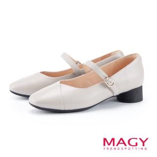 【MAGY】繫帶真皮瑪莉珍低跟鞋(灰色)