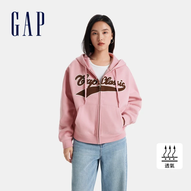 GAP 女裝 Logo刺繡刷毛連帽外套-粉色(600760)