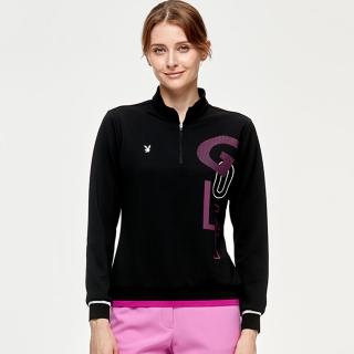 【PLAYBOY GOLF】女款蓄熱保暖下擺束口高爾夫立領長袖上衣-黑(吸濕排汗/GOLF/KA24226-88)