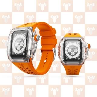 【Y24】Apple Watch 45mm 透明/橘色 尼龍防水錶殼/矽膠錶帶(SENTOSA45)