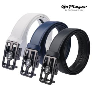 【GoPlayer】自動滑扣牛皮皮帶-白.黑.藏青(男仕高爾夫休閒真牛皮旋轉雙面用皮帶)