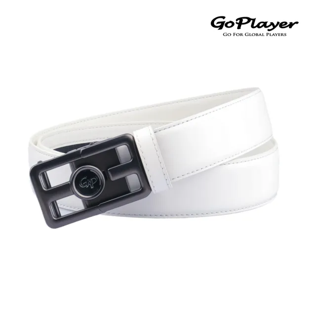 【GoPlayer】自動滑扣牛皮皮帶-白.黑.藏青(男仕高爾夫休閒真牛皮旋轉雙面用皮帶)