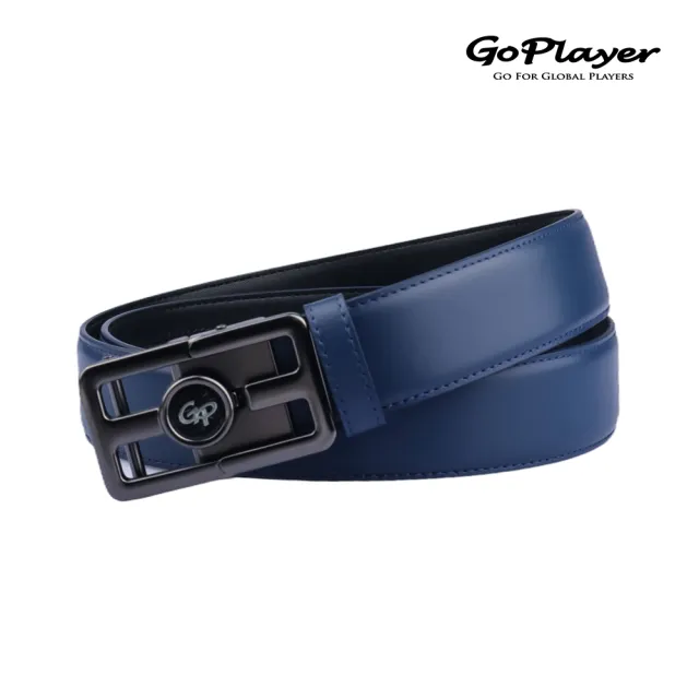 【GoPlayer】自動滑扣牛皮皮帶-白.黑.藏青(男仕高爾夫休閒真牛皮旋轉雙面用皮帶)