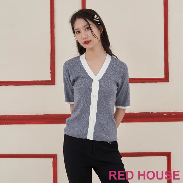 【RED HOUSE 蕾赫斯】配色麻花坑條針織衫(共7色)