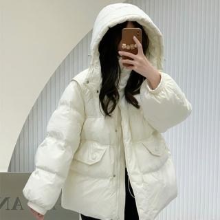 【米蘭精品】現貨+預購 真羽絨90%鴨絨羽絨外套羽絨衣短版連帽夾克(保暖蓬鬆抗寒女夾克6色74ip2)