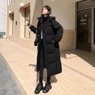 【米蘭精品】現貨+預購 真羽絨90%鴨絨羽絨外套羽絨衣長版連帽大衣(冬裝寬鬆加厚保暖女夾克4色74ip13)