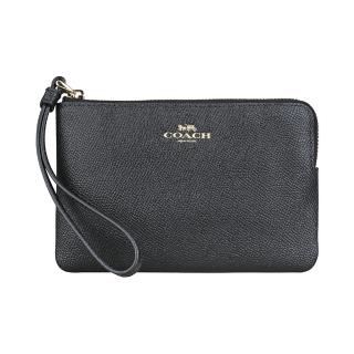 【COACH】COACH燙印馬車LOGO十字紋牛皮拉鍊手拿包(黑)