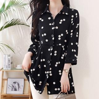 【麗質達人】904黑色波點長版上衣-LY(L-5XL)