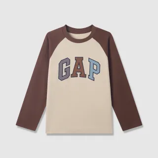 【GAP】男童裝 Logo純棉刺繡圓領長袖T恤-米色(645029)