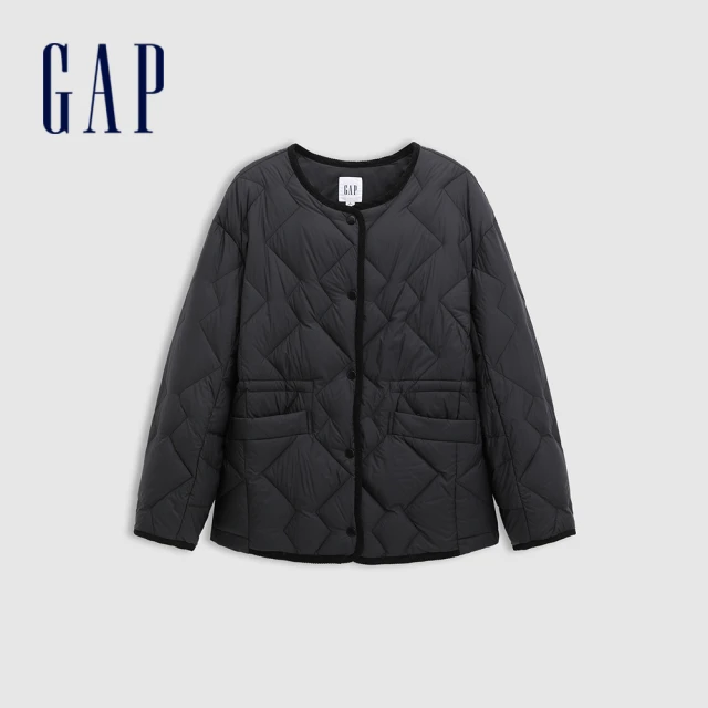 GAP 女裝 Logo圓領羽絨外套-黑色(606086)