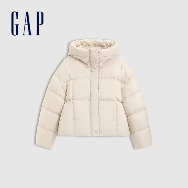 GAP 女裝 Logo連帽羽絨外套-象牙白(605987)