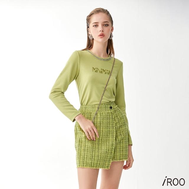 【iROO】帶蔥花呢紗流蘇短裙