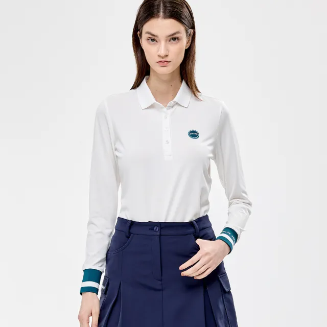 【PING】女款抽針領高爾夫薄長袖POLO衫-白(GOLF/高爾夫球衫/RA24205-73)