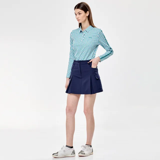 【PING】女款球桿菱格高爾夫薄長袖POLO衫-綠(活麗紗/GOLF/高爾夫球衫/RA24203-45)