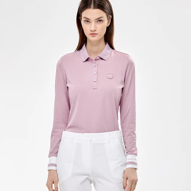 【PING】女款抽針領高爾夫薄長袖POLO衫-粉(GOLF/高爾夫球衫/RA24205-15)