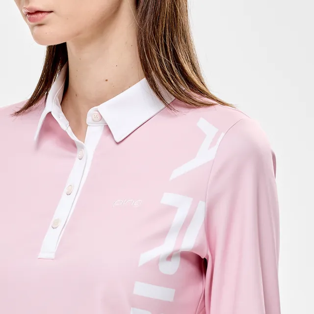 【PING】女款ARIZONA吸濕排汗高爾夫薄長袖POLO衫-粉色(GOLF/高爾夫球衫/RA24202-15)
