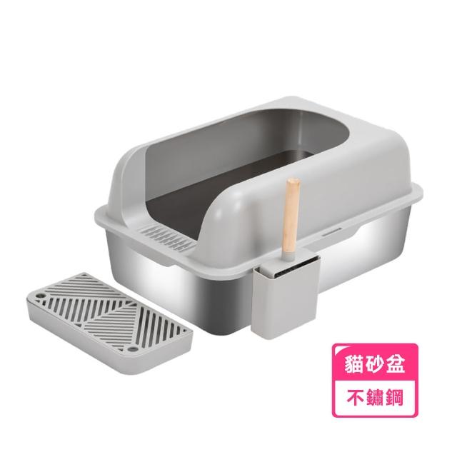 不鏽鋼半開放式貓砂盆(大容量 加高圍欄)