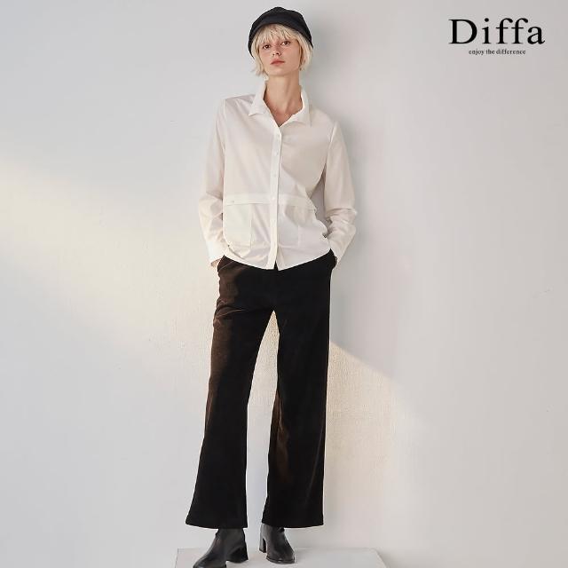 【Diffa】質感條絨鬆緊腰長寬褲-女