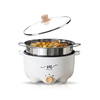 【MOLIJIA 魔力家】3L-M22 多功能美食料理不沾快煮電火鍋+M2209不鏽鋼蒸籠(BY011022/SY011022-09)