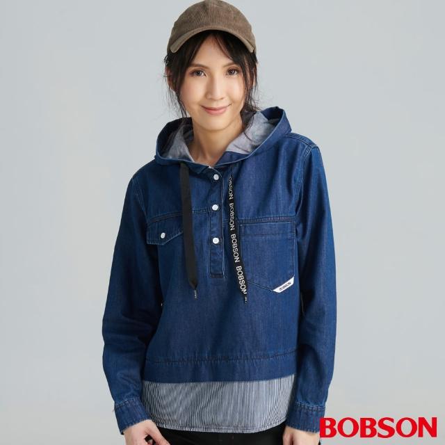 【BOBSON】女款條紋剪接連帽上衣(JL0011-53)