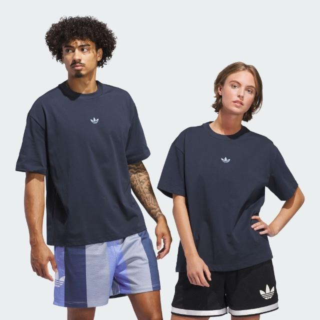 【adidas 愛迪達】短袖上衣 女款 運動 三葉草 GFX Tee 深藍 IY7391