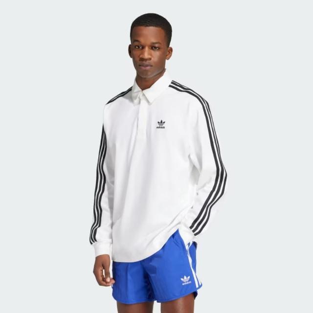 【adidas 愛迪達】長袖上衣 男款 運動 POLO衫 亞規 三葉草 Rugby polo 白 IZ2459