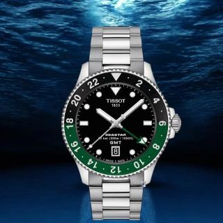 【TISSOT天梭 官方授權】Seastar 1000 海星 GMT 雙時區潛水錶-40mm 618 年中慶(T1208521105100)