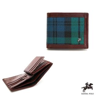 【DFBAGSCHOOL】SANDIA POLO經典綠格系列牛皮抽取活動式內卡夾長短拉皮夾