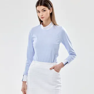 【PING】女款緹花吸濕排汗抗UV高領薄長袖上衣-藍(GOLF/高爾夫球衫/RA24226-53)