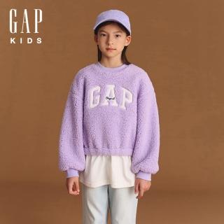 【GAP】女童裝 Logo刺繡圓領長袖上衣-紫色(606603)
