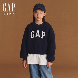 【GAP】女童裝 Logo刺繡圓領長袖上衣-海軍藍(606603)