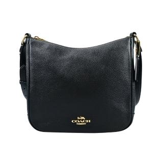 【COACH】ELLIE 荔枝紋金屬馬車LOGO拉鍊斜揹包(經典黑)