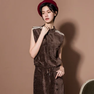 【MEDUSA 曼度莎】出清品｜棕色絨布運動休閒無袖背心外套（M-XL）｜運動風外套 運動風背心(505-7070A)