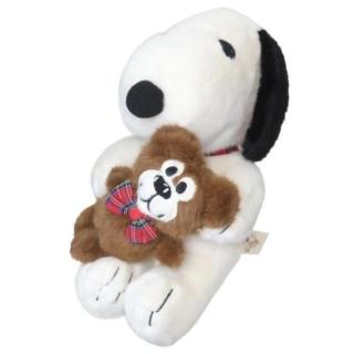 【小禮堂】Snoopy 史努比 絨毛玩偶娃娃 - 抱熊款(平輸品)