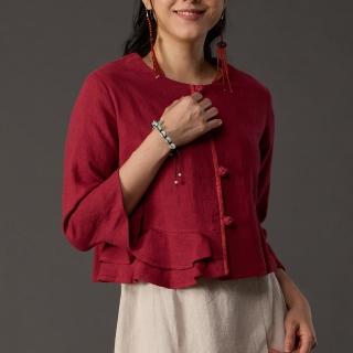 【古典美】18102荷葉邊前開小外套(棉麻/純棉/亞麻/中國風/漢服/茶禪服/手染服)