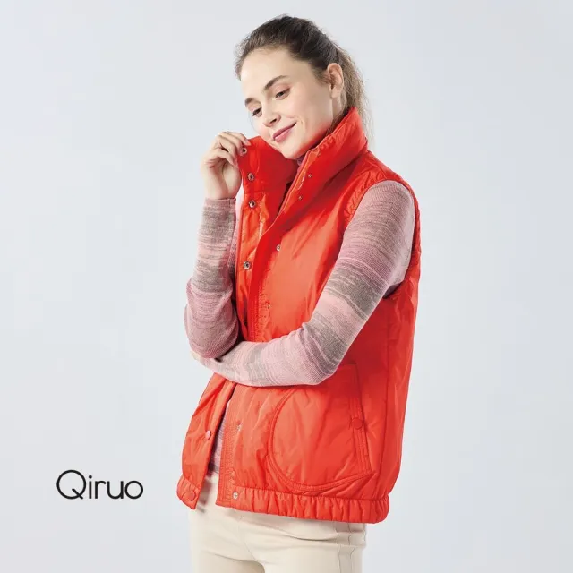 【Qiruo 奇若名品】保暖羽絨背心8012D 橘色-立領扣子式