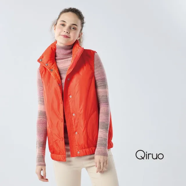 【Qiruo 奇若名品】保暖羽絨背心8012D 橘色-立領扣子式