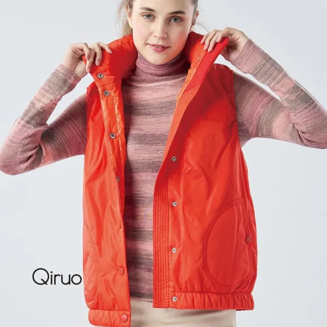 【Qiruo 奇若名品】保暖羽絨背心8012D 橘色-立領扣子式