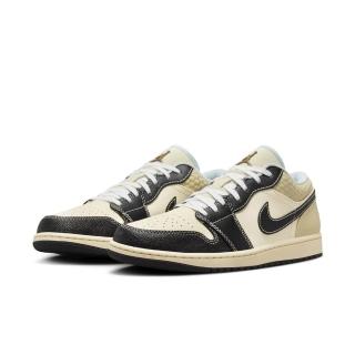 【NIKE 耐吉】運動鞋 休閒鞋 男鞋 AIR JORDAN 1 LOW SE 米白 椰奶 AJ1 喬丹 編織格紋 金標(HQ3437101)