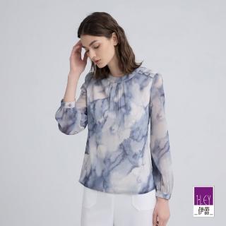 【ILEY 伊蕾】暈染印花造型雪紡上衣(淺藍；M-XL；1243011404)