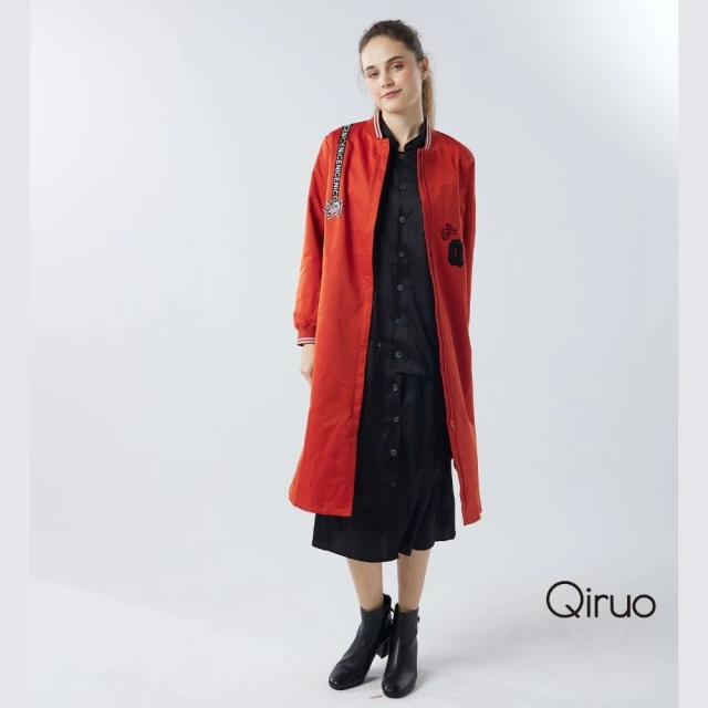 Qiruo 奇若名品 保暖長板風衣外套6012E 橘色-立領拉鍊式(M-2XL)