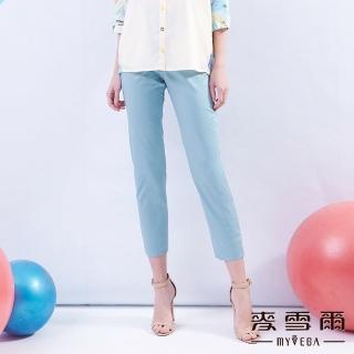 【MYVEGA 麥雪爾】高含棉造型排釦彈力九分褲-藍綠
